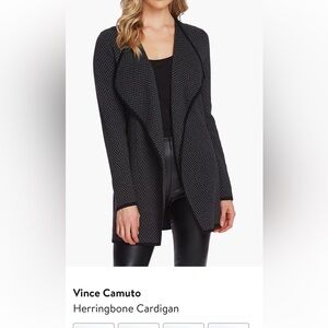 Vince Camuto Black and Gray Herringbone Cardigan
